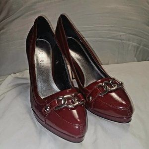 WHITE HOUSE BLACK MARKET Burgundy Patent Leather Pumps with Silver Accents